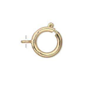 Springring 1pkg12, 16mm round, gold-finished brass clasp 1-strand