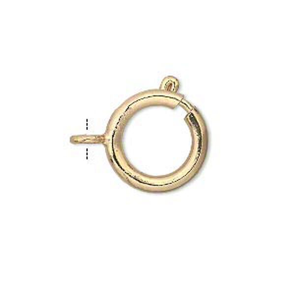 Clasp, springring, gold-finished brass, 16mm round. Sold per pkg of 12. image number 0