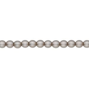 Bead, Czech pearl-coated glass druk, opaque matte grey, 4mm round. Sold per 15-1/2" to 16" strand.