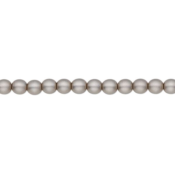 Bead, Czech pearl-coated glass druk, opaque matte grey, 4mm round. Sold per 15-1/2" to 16" strand. image number 0
