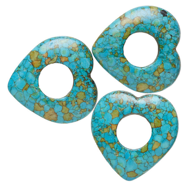 Mosaic "turquoise" (magnesite) 1pkg3, heart donut focal C- grade, 41x40mm image number 0