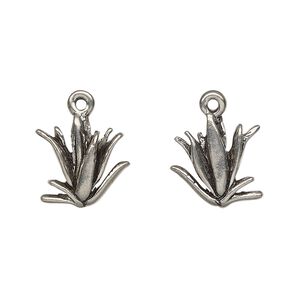 Charm, antiqued pewter (tin-based alloy), 14.5x14mm double-sided aloe. Sold per pkg of 2.