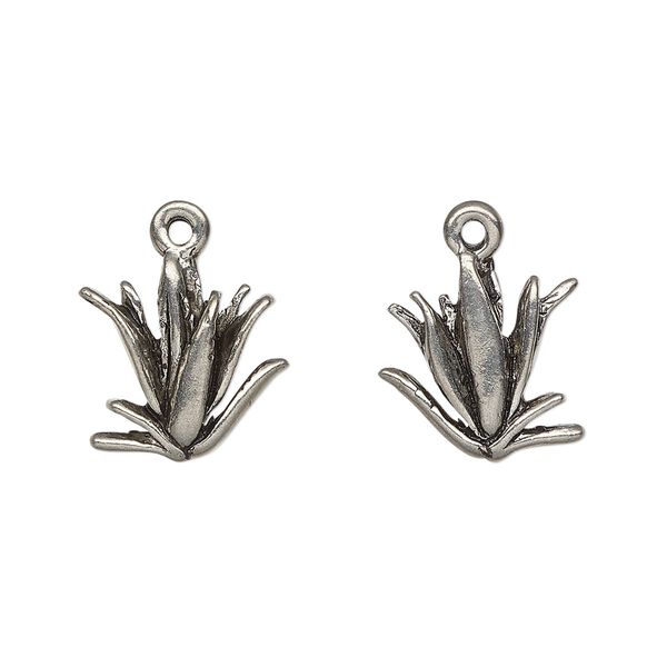 Charm, antiqued pewter (tin-based alloy), 14.5x14mm double-sided aloe. Sold per pkg of 2. image number 0
