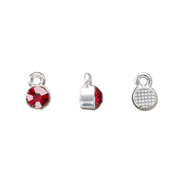 Drop, silver-finished "pewter" (zinc-based alloy) and glass rhinestone, garnet red, 6mm faceted round, January birthstone. Sold per pkg of 10. image number 0
