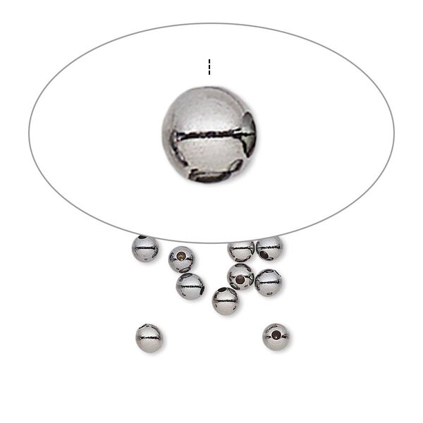 Bead end, gunmetal-plated brass, 3mm half-drilled round. Sold per pkg of 100. image number 0
