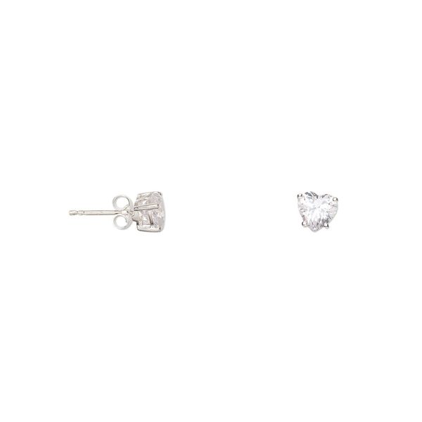 Earstud, cubic zirconia and sterling silver, clear, 7mm faceted heart with post. Sold per pair. image number 0