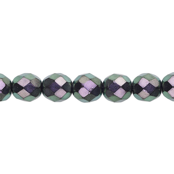 Bead, Czech fire-polished dipped décor glass, oil slick, 8mm faceted round. Sold per 15-1/2" to 16" strand, approximately 50 beads. image number 0