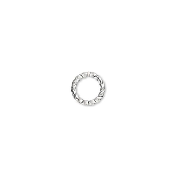 Jump ring, silver-plated brass, 8mm twisted round, 5.8mm inside diameter, 16 gauge. Sold per pkg of 100. image number 0