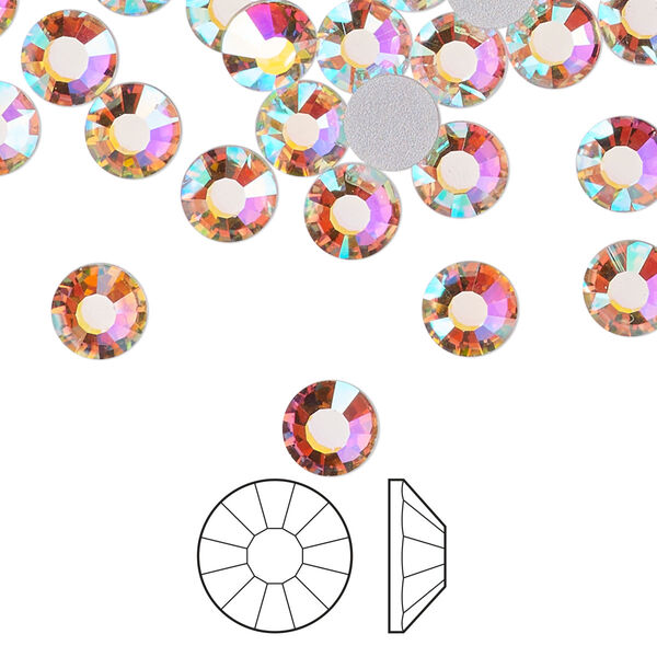 Flat back 24pk crystal AB foil back, Preciosa Viva 12® Czech crystal rhinestone 6.3-6.5mm chaton rose round SS30 image number 0