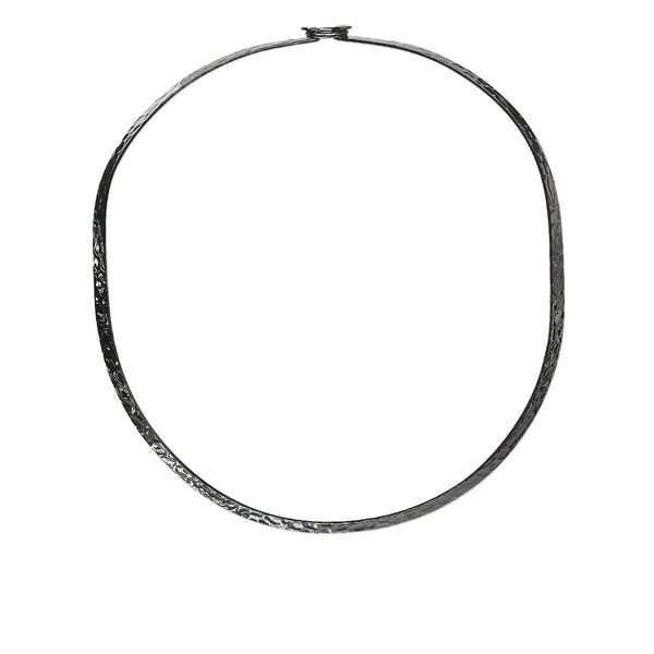 Neckwire, gunmetal-plated steel, 5mm flat hammered, 17 inches with hook clasp. Sold individually. image number 0