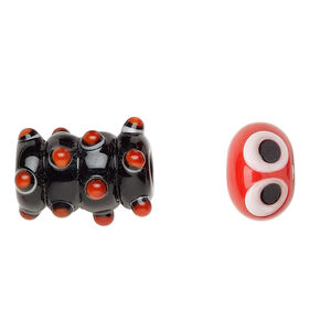 Bead, lampworked glass 2pkg2, multicolored, 17x12mm/24x18mm caterpillar head and body.