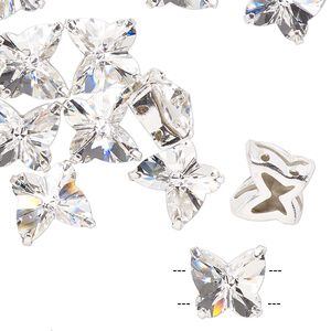 Sew-on 1pk crystal silver plate, Preciosa Czech crystal 10mm spacer butterfly