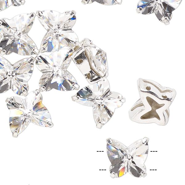 Sew-on 1pk crystal silver plate, Preciosa Czech crystal 10mm spacer butterfly image number 0