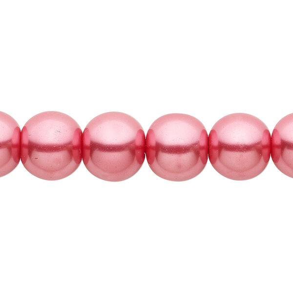 Bead, crystal pearl, bright pink, 10mm round. Sold per pkg of (2) 15-1/2" to 16" strands, approximately 80 beads. image number 0