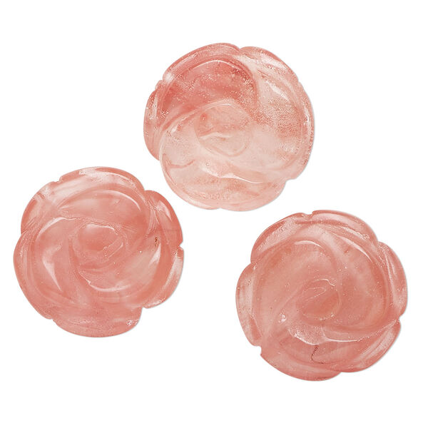 Bead, cherry "quartz" (glass), translucent, 19-21mm carved flower. Sold per pkg of 3. image number 0