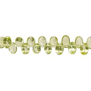 Peridot 1pkg1, hand-cut top-drilled flat-sided faceted puffed oval bead natural 14 inch 6x4mm