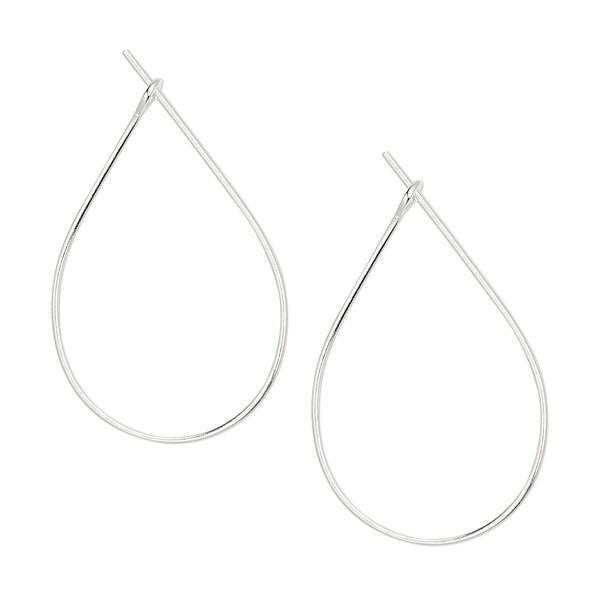 Ear wire, silver-plated brass, 27x17mm teardrop hoop, 23 gauge. Sold per pkg of 5 pairs. image number 0