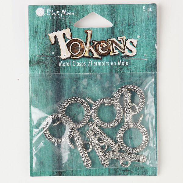 Clasps, toggle, antique silver-finished "pewter" (zinc-based alloy), 18mm round. Sold per pkg of 5 clasps. image number 0