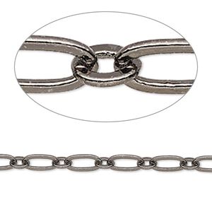 Chain 1pkg1 gunmetal-plated long & short, 4mm oval, brass 50 foot unfinished