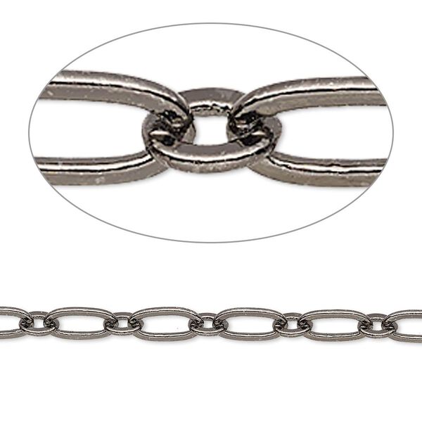 Chain, gunmetal-plated brass, 4mm long and short oval. Sold per 50-foot spool. image number 0