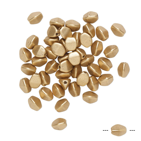 Bead, Preciosa, Czech pressed glass, opaque satin gold, 5x4mm buckwheat. Sold per pkg of 50. image number 0