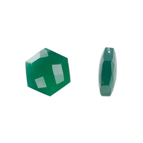 Bead, green onyx (dyed), 12.5mm hand-cut flat faceted hexagon, B grade, Mohs hardness 6-1/2 to 7. Sold per pkg of 2. image number 0
