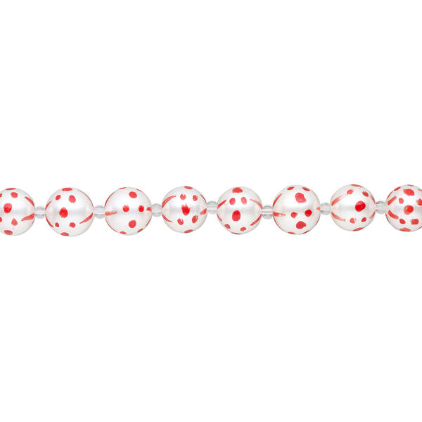 Bead, glass 1pkg8, opaque red and white, 16mm hand-painted round. image number 1