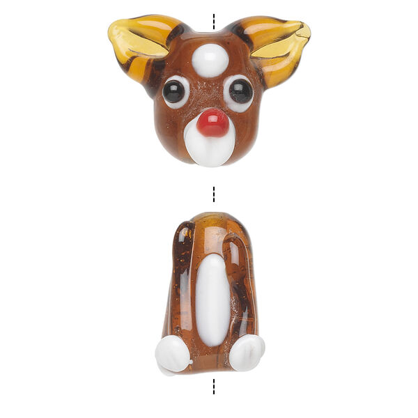 Bead, lampworked glass 1pkg2, multicolored, 23x15mm deer head and 17x12mm deer body, 2-piece set. image number 1