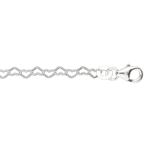 Chain, sterling silver, 3.5mm flat heart cable, 7-1/4 inches with lobster claw clasp. Sold individually. image number 0