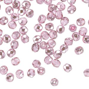 Czech fire-polished glass 1pkg120, faceted round bead half-coated opaque metallic bubblegum 4mm