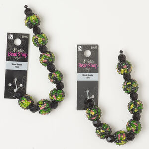 Bead assortment 1pkg30, acrylic, mixed colors, 10mm faceted round and 15mm bumpy round.