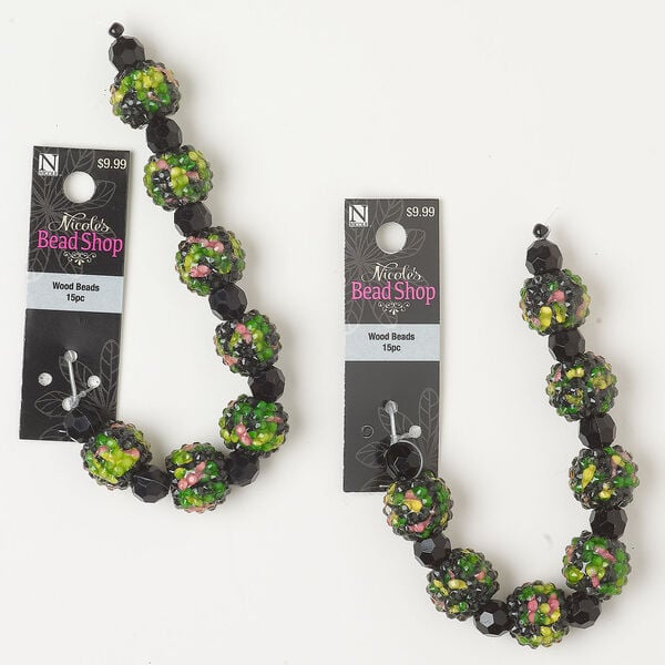 Bead assortment 1pkg30, acrylic, mixed colors, 10mm faceted round and 15mm bumpy round. image number 0