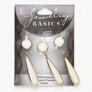 Acrylic / brass 1pkg6, double-sided teardrop / round link cream / gold-finished 36x10mm / 13mm
