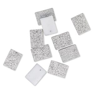 Drop, "druzy" (resin) (imitation), silver, 18x13mm top-drilled rectangle. Sold per pkg of 10.