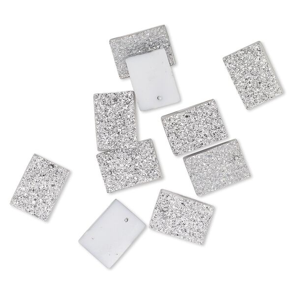 Drop, "druzy" (resin) (imitation), silver, 18x13mm top-drilled rectangle. Sold per pkg of 10. image number 0