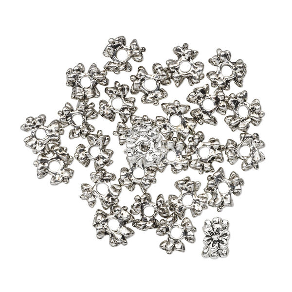 Bead, antiqued "pewter" (zinc-based alloy), 6x4mm flower rondelle. Sold per pkg of 24. image number 0