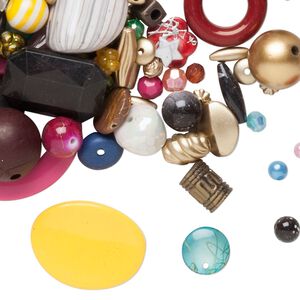 Bead mix, acrylic, mixed colors, 4mm-50x44mm mixed shapes. Sold per 1-pound pkg, approximately 1,400 beads.