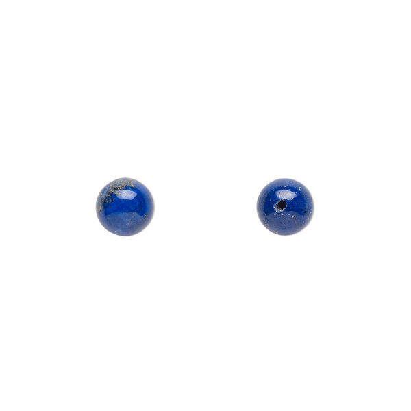 Bead, lapis lazuli (natural), 6mm half-drilled round, B grade, Mohs hardness 5 to 6. Sold per pkg of 2. image number 0
