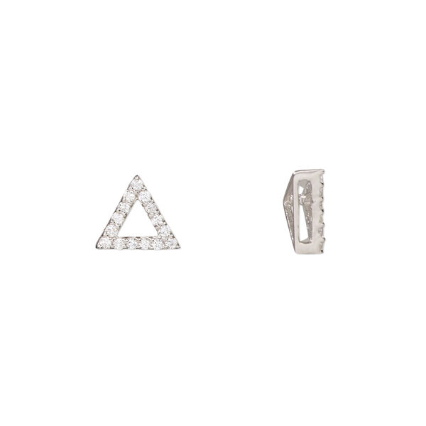 Slide, cubic zirconia and rhodium-plated sterling silver, clear, 9mm single-sided open triangle with 6x1mm hole. Sold individually. image number 0