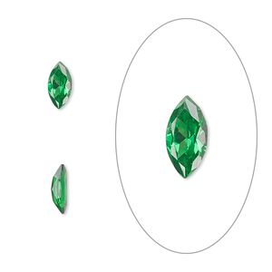 Gem, cubic zirconia, emerald green, 8x4mm faceted marquise, Mohs hardness 8-1/2. Sold per pkg of 2.