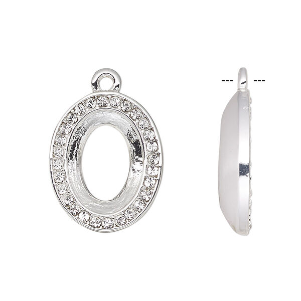 Drop, Almost Instant Jewelry®, crystals and silver-plated "pewter" (zinc-based alloy), 19.5x15.5mm oval with 14x10mm oval setting. Sold individually. image number 0