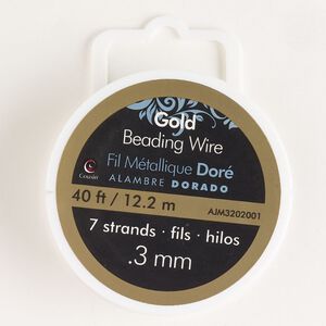 Beading wire, nylon and gold-finished stainless steel, clear, 7 strand, 0.3mm diameter. Sold per pkg of 40 feet.