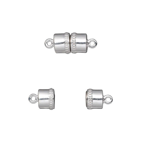 Clasp, magnetic, sterling silver, 10x7mm round tube with rope edge. Sold individually. image number 0