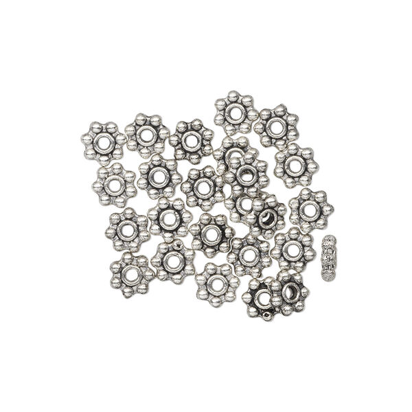 Bead, antiqued "pewter" (zinc-based alloy), 5x1mm beaded rondelle. Sold per pkg of 24. image number 0