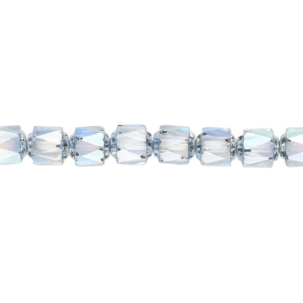 Bead, Czech dipped décor glass, light blue Apollo AB, 6mm round cathedral. Sold per 15-1/2" to 16" strand. image number 0