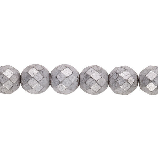 Bead, electroplated Hemalyke™, matte silver, 8mm faceted round. Sold per 15-1/2" to 16" strand. image number 0