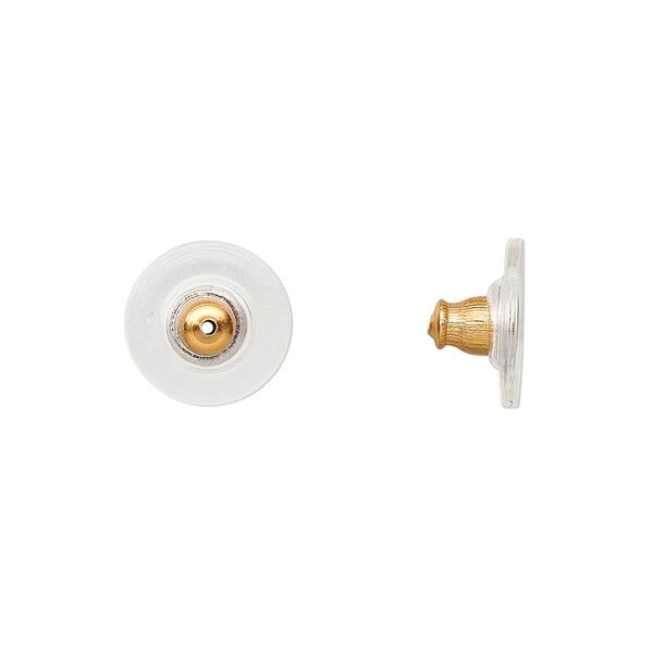 Earnut, plastic and gold-finished brass, 12x7mm comfort clutch. Sold per pkg of 250 pairs. image number 0