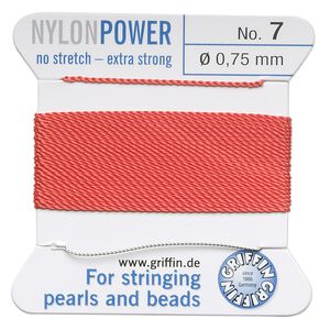 Thread, Griffin, nylon, coral, size #7. Sold per 2-meter card (approximately 78 inches).