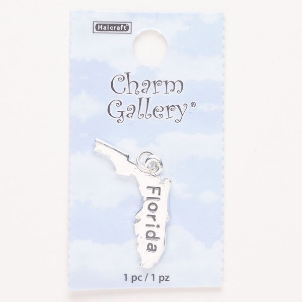 Charm, steel and enamel, pkg/1, silver finish and black, 27x25mm with "Florida." image number 0