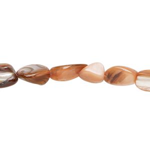 Bead, mother-of-pearl shell (dyed), dusty rose coral, small to large pebble, Mohs hardness 3-1/2. Sold per 30-inch strand.